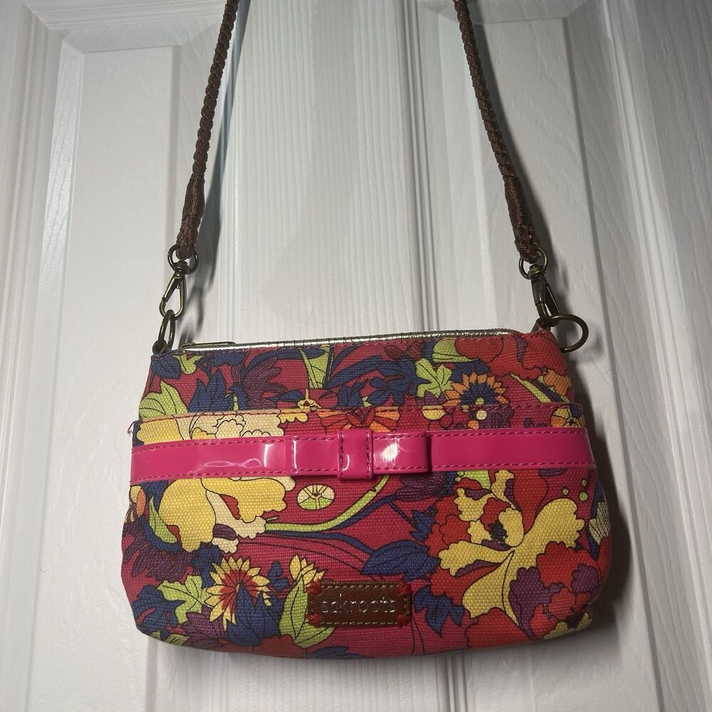 Sakroots Campus Mini Crossbody Bag Floral Print Pink Bow Shoulder Purse